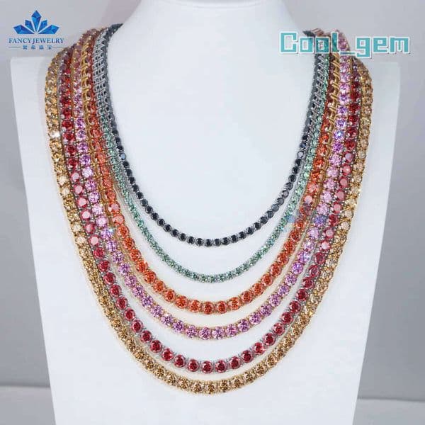 Wholesale Black Pink Orange Red Moissanite Diamond 925 Silver 6.5Mm 24Inches Tennis Chain Necklace Fine Jewelry For Man Women