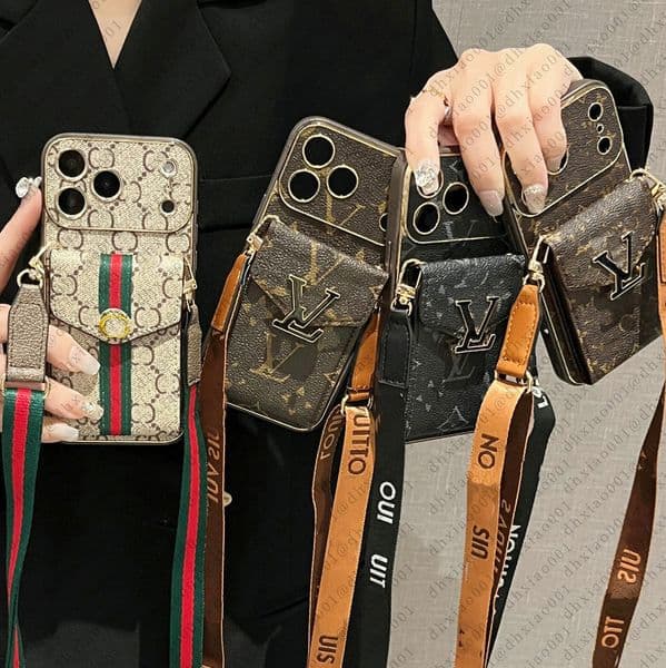 Luxury Phone Case Designer iPhone Case For iPhone 17 Pro Max 16 Pro Max 13 12 14 Plus 15 Plus 11 Case Card Holder Slots Bag Fashion Crossbody Wallet Case With Lanyard Strap