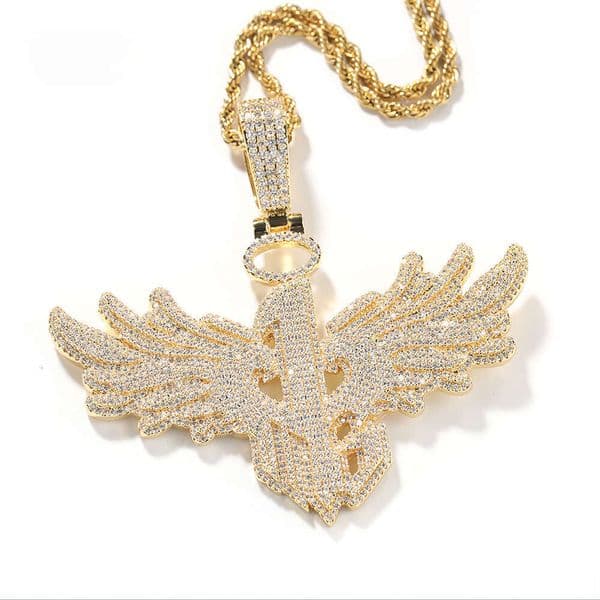 Hip-Hop Ice with VVS moissanite New Number 1 Large Wing Pendant Men's Personality Cool Pure silver Inlaid Moissanite Fashion Street Necklace Trend