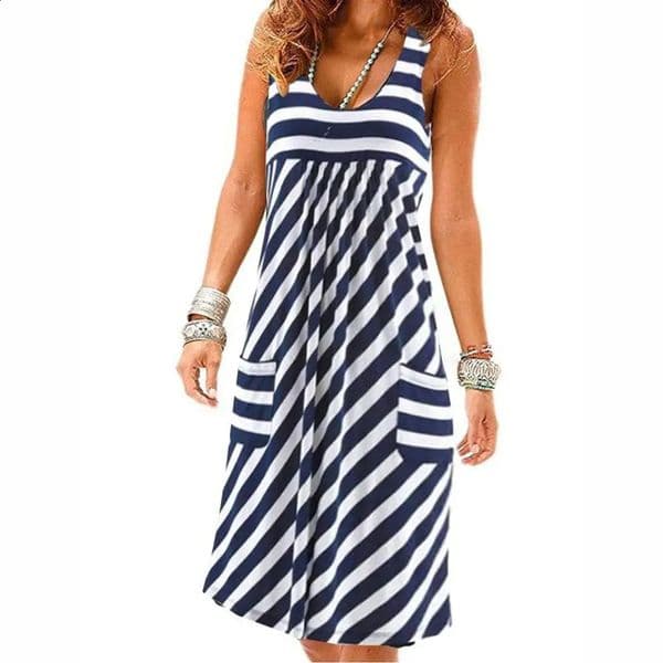 Fashion striped dress summer dress loose simple sleeveless dress womens clothing 260316BJ