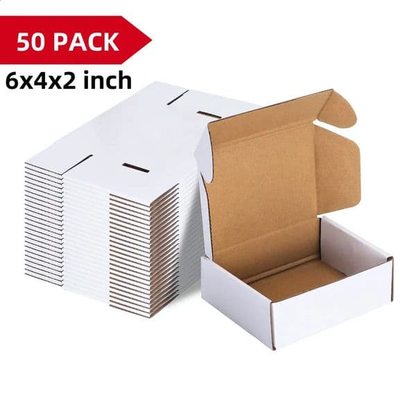 50pcs Corrugated Paper Gift Boxes 6x4x2 Inch Sturdy Cardboard PackagingWhite Small Boxes for Crafting Gift Mailing 260320