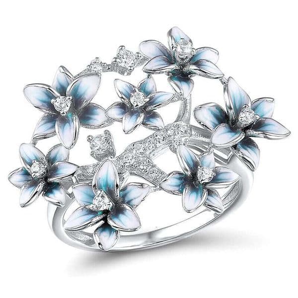 sen's Creamy Sweet Girl Enamel for Women Country Style with Micro-Inlaid Orchid New Single Ring from