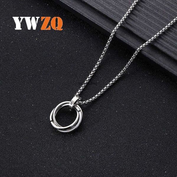Luxury Jewelry Sterling Silver 14K 18K Gold three-ring necklace men Hip Hop niche style simple and non-fading titanium steel couple pendant accessory for women