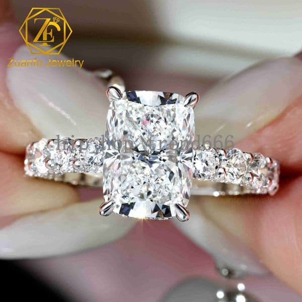 14k Solid Gold IGI Certified CVD Lab Grown Diamond Vintage Prong Setting Elongated Cushion Engagement Ring for Women Wedding
