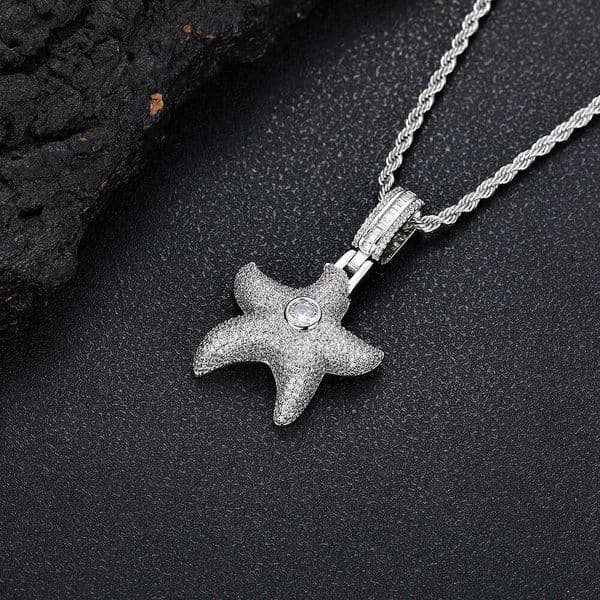 Jewelry Hip Hop starfish necklace ocean style pentagram pendant trendy summer jewelry Moissanite accessories wholesale