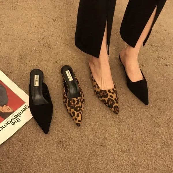 Pointed Toe Mules Fashion Leopard Print Women Slippers Casual Womens Shoe Low Heels Elegant Ladies Outdoor Slide 260321