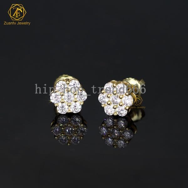 Bulk Wholesale 8MM Size Cluster Moissanite Flower Stud Earrings 925 Sterling Silver VVS Diamond Luxury Fine Jewelry Men Women