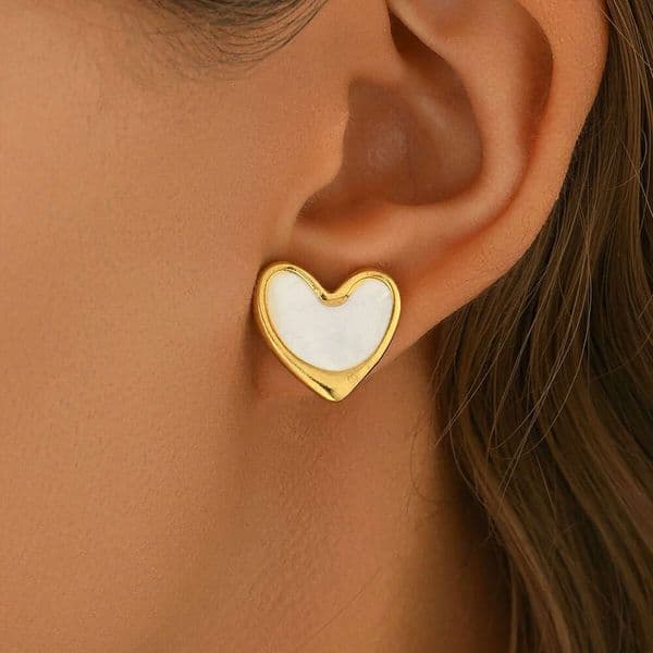 Moissanite Jewelry style shell heart-shaped with gold-plated edges trendy ins-style gentle and simple earrings