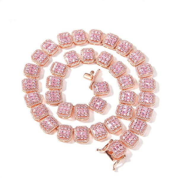 Hip-Hop Ice with VVS moissanite Necklace European and American INS Fashion Square Round Diamond Mixed Inlay Hollow Rectangle Choker Nine-Grid Chain