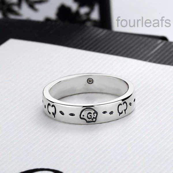 Women Men Skull Letter Ring Letter Finger Ring with Stamp Fashion Jewelry Accessories Size 6/7/8/9 High Quality