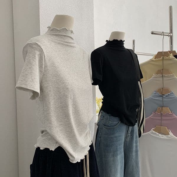 Half-turtleneck Ruffled Solid Color Short-sleeve Slim Fit Designer Hoodie T-shirt Polo Top Women's Designer T-shirt Clothing