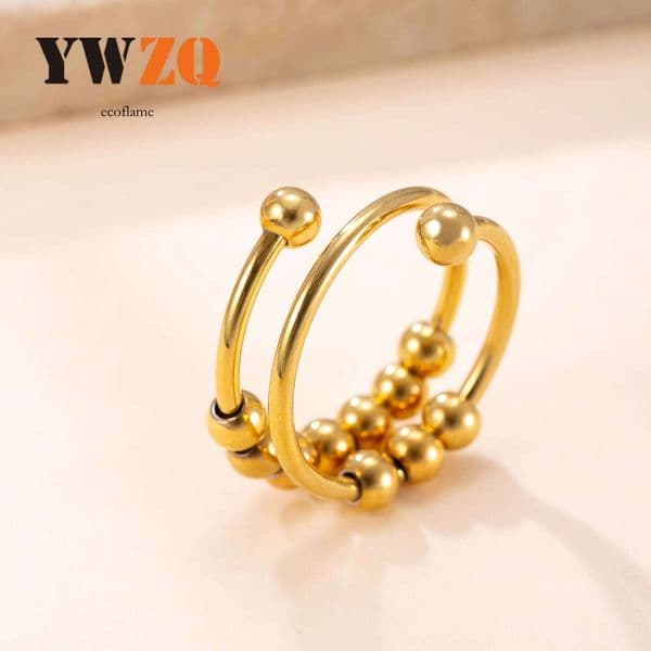 Jewelry Sterling Silver 14K 18K Gold multi-layer ball stress-relief rings creative design titanium steel jewelry direct sales from manufacturer