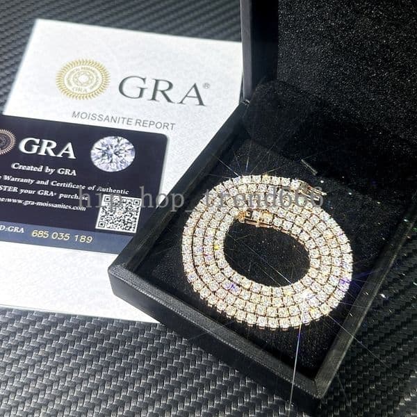 Hip Hop Jewelry Iced Out Diamond Chain 18K Rose Gold Plated Custom 925 Silver Tennis Chain Moissanite Tennis Necklace