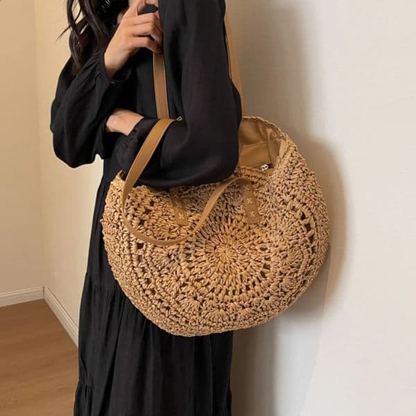 Fashion Large Capacity Handmade Straw Handbag Women Holiday Beach Casual Tote Top-Handle Bags Retro Shoulder Bags 260317BJ