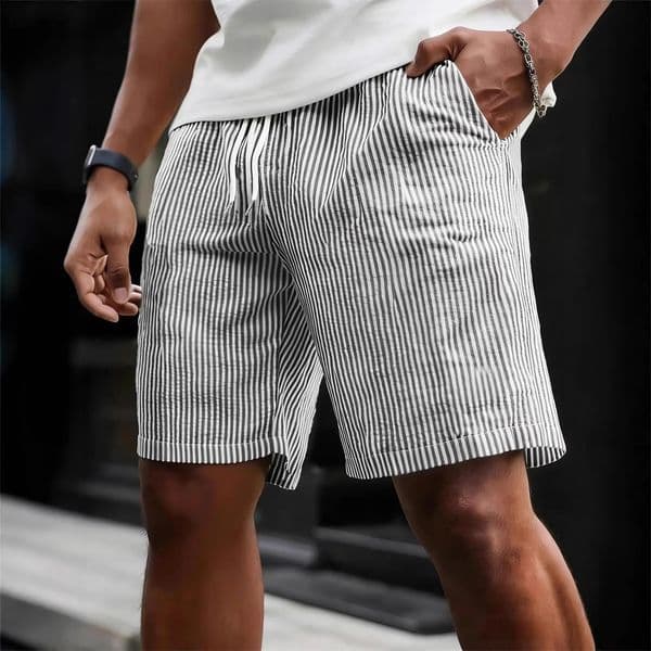 Mens Striped Drawstring Casual Shorts Comfortable Loose Versatile Trendy Minimalist High Quality Summer Beachwear Bottoms 260321