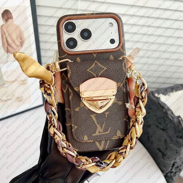Phone Case For iPhone Quilted Card Holder Compatible with Apple 17 Pro Max Phone Case iPhone 16 Crossbody Chain 15 Plus Protective Cover 14