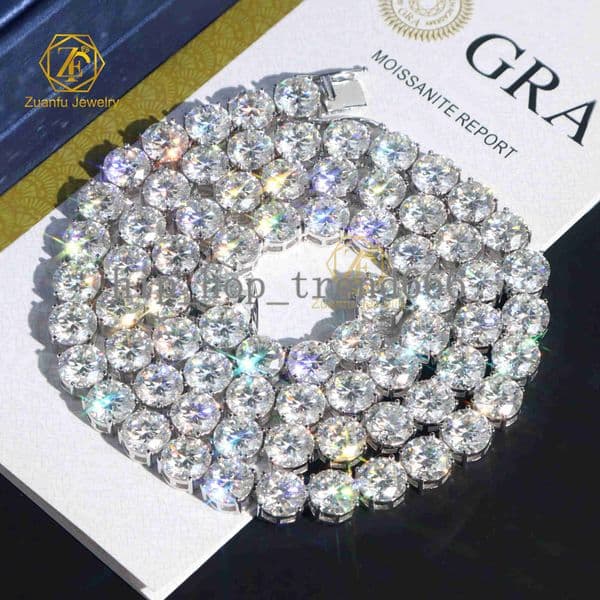 10mm Moissanite Necklace in Big Size 925 Silver White Gold Plated D VVS1 Pass Diamond Tester Tennis Chain High Quality Product