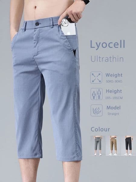 Mens Summer Lyocell Shorts Thin Breathable Comfortable Slim Korean Fashion Short Pants Elastic Waist Casual Vacation Pants 260321