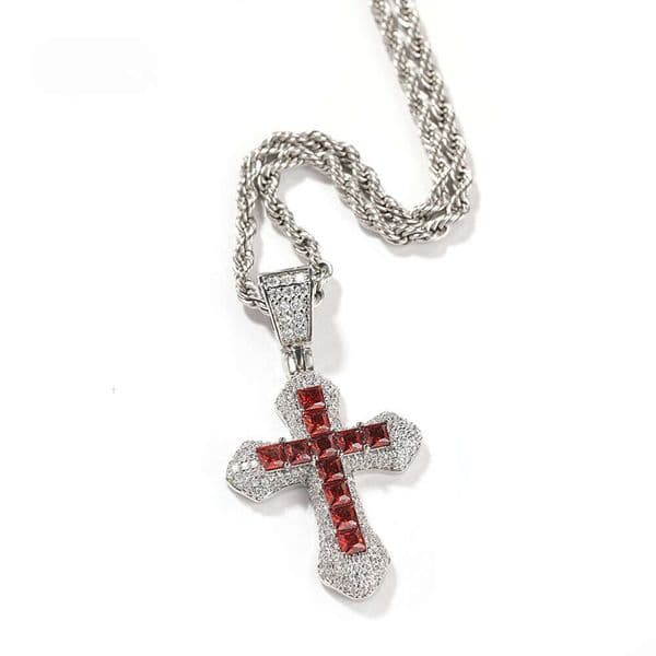 Hip-Hop Ice with VVS moissanite New Blue Moissanite Cross Men's Necklace Fashion Versatile Heavy Craft Punk Sweater Chain Cross-Border Jewelry