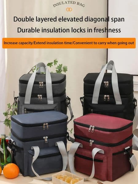 1PC large capacity double-layer lunch box insulation bag waterproof lunch box outdoor picnic preservation crossbody bag 260320