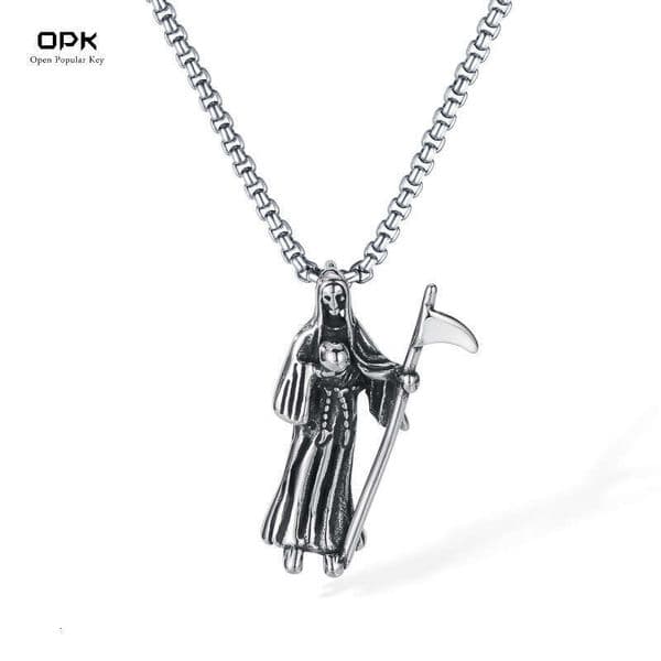 Jewelry Personalized for Men 925 Sterling Silver 14K Gold Trendy Versatile Vintage Grim Reaper's Scythe Titanium Steel Necklace Wholesale