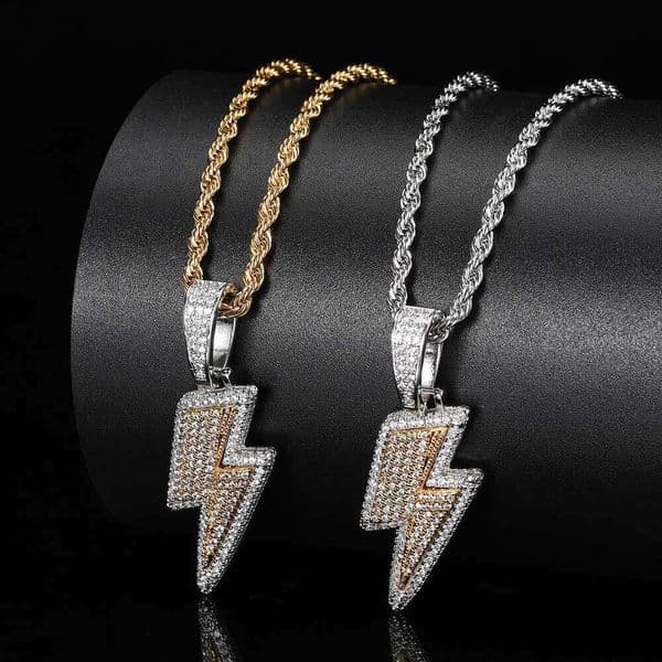 Luxury Jewelry Hip Hop lightning necklace jewelry Silver inlaid with Moissanite trendy and unique pendant men's accessory