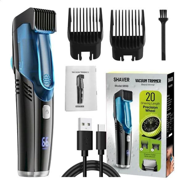 Vacuum Beard Trimmer for Men Rechargeable Mustache Trimmer with Adjustable Length Comb 1-20MM Electric Beard Trimmer 260319