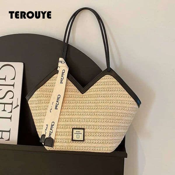 Women's Large Capacity Shoulder Summer Straw Woven Basket Handbag Fashion Female Luxury Designer Beach Bag Bali Shopper Tote TEROUYE