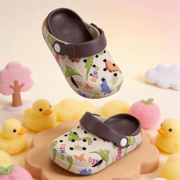 Kids Cute Dinosaur Clogs Sandals Cartoon Print Breathable EVA Non-Slip Slippers with Adjustable Strap for Boys Girls Beach Pool Indoor Outdoor Free shipping