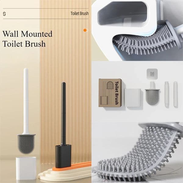 Flexible Silicone Toilet Brush Water Leak Proof with Base and Hook Wall Mounted Toilet Brush Household Bathroom Cleaner 260318 260318