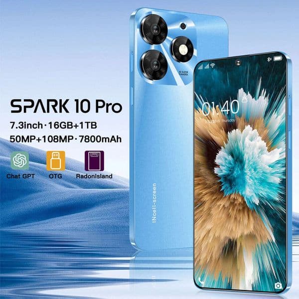 New Cross-Border Smartphone Spark 10 Pro 7.3Inch Foreign Trade Android 16+1T All-In-One Device Smartphone Mobile Phone