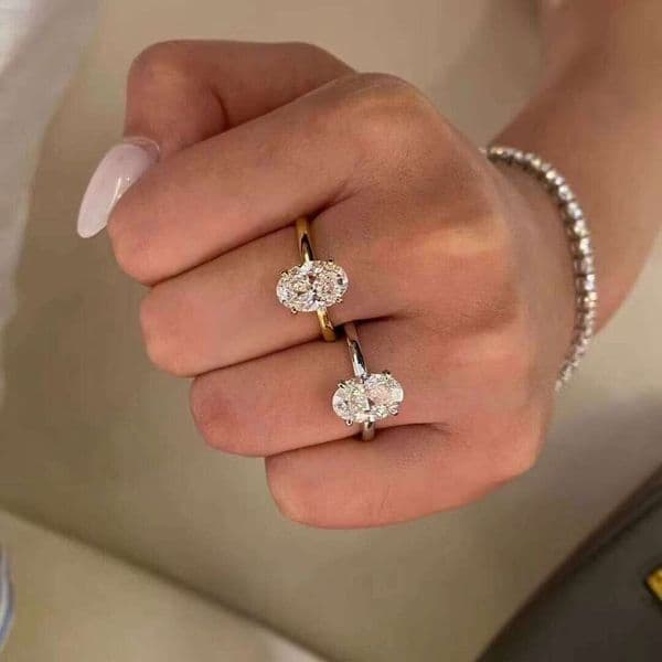 1Ct 3Ct 5Ct Daily Minimalist Style Oval Lab-Grown Diamond Rings In 18K Gold For Wedding Or Gifts