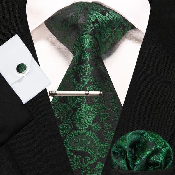Blue Green Paisley Neck Ties For Men 8cm Wide Silk Wed Tie Pocket Square Cufflinks Tie clips Set Christmas Gifts For Men 260323