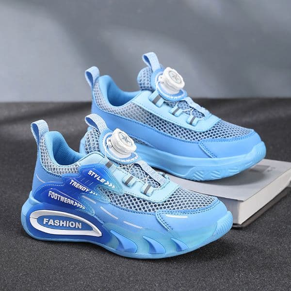 Kids Rotary Buckle Sneakers, Breathable Gray Mesh Mecha Style Athletic Shoes for Children Teens, Non-Slip Running Shoes for School Outdoor Free shipping Size 30-40