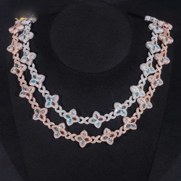 Top Quality New Arrival 15MM 925 Sterling Silver Hip Hop Jewelry Iced Out Cuban Link Chain Colored Moissanite Necklace