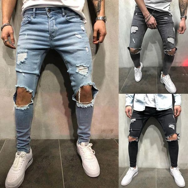 Ripped jeans for men Fashion casual slim denim pencil pants Mens clothing trousers S-4XL Drop 260319