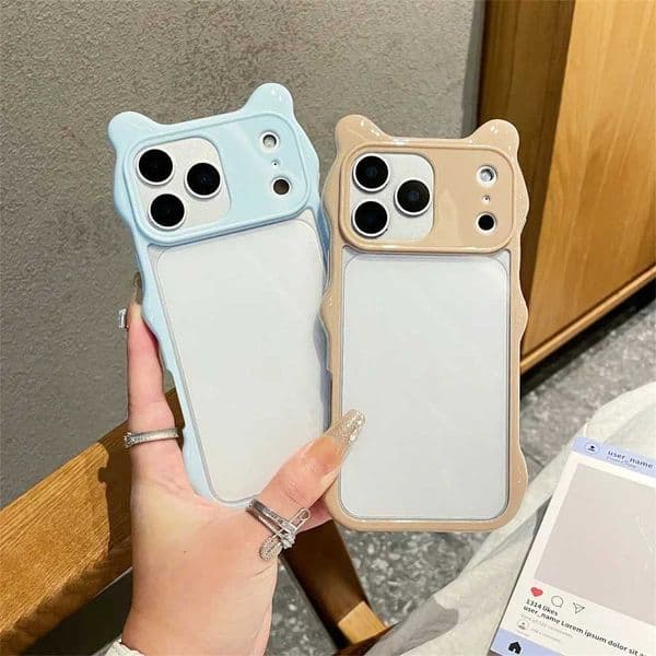 3D Cute Cat Ear PCTPU Transparent Phone Case For iPhone 17 Pro Max 16 15 14 13 Shockproof Clear Protective Back Cover H260323