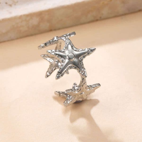 Jewelry Sterling Silver 14K 18K Gold women's oil-pressed starfish open ring personalized Hip Hop titanium steel jewelry direct from manufacturer