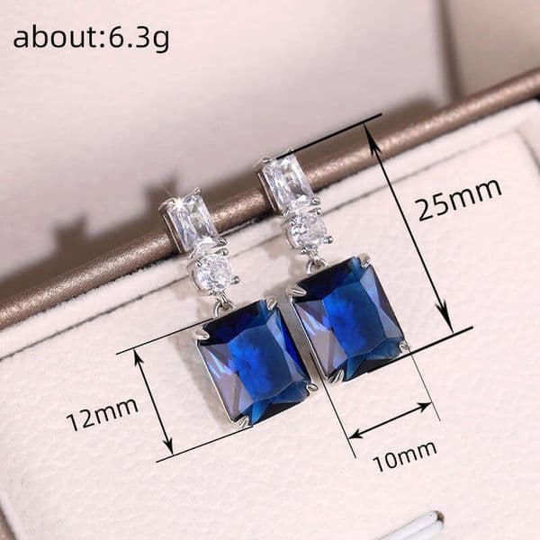 best-selling rectangular blue contrasting Moissanite earrings fashionable and versatile bridal earrings for evening parties