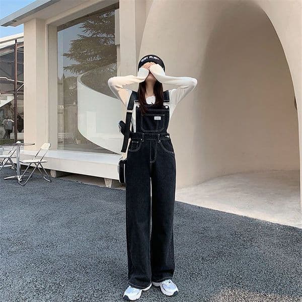 Trendy Brand Spring And Autumn Salt Style Overalls For Designer Pants Tall Women High-waisted Straight Loose Youthful Denim Wide-leg Jumpsuit For Women