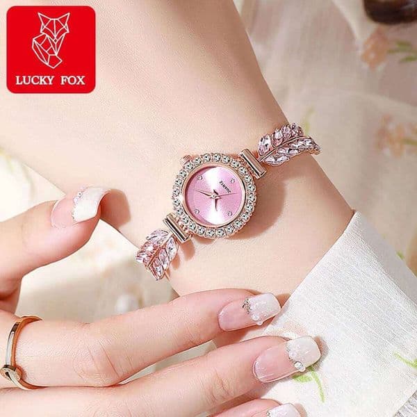 New LUCKY FOX Women's Simple and Casual Quartz Diamond Rose Gold Chain Strap Watch Bracelet Festival Gift