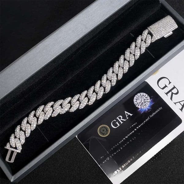 Diamond hair jewelry 15mm Cuban chain moissanite inlaid with personalized crescent shaped 925 silver necklace accessories
