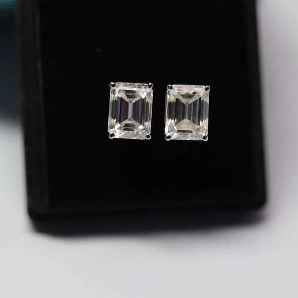 Fancy Earrings for Women Fashion 14k Moissanite Earring Hoop Gold Vvs 3ct Emerald Cut Diamond Studs Jewelry