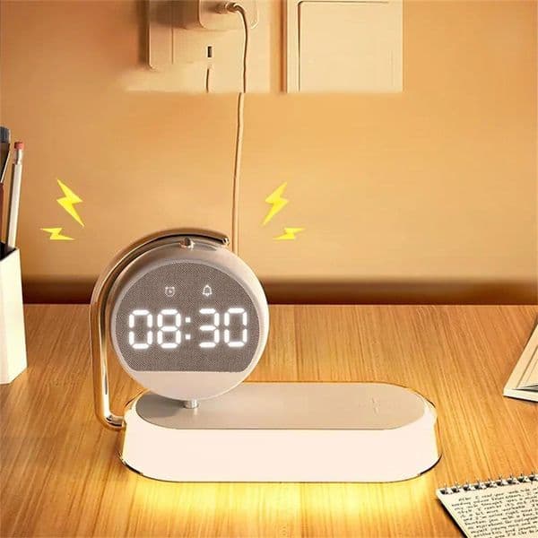 LED Night Light 3 Lights 360° Rotate Clock Alarm Clock Desktop Mobile Phone Wireless Charger for Bedroom Smart Phones Decor