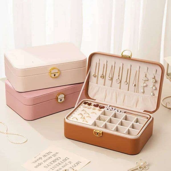 Ailodo PU Leather Big For Women Girls Double Layer Necklace Earrings Rings Bracelets Jewelry Box Organizer With Lock 26Y0323