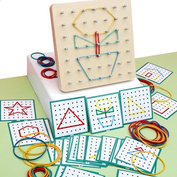 Wooden Geometry Puzzle Nail Board Graphics Geometric Creative Math Montessori Toy for Childrens Early Education 260319