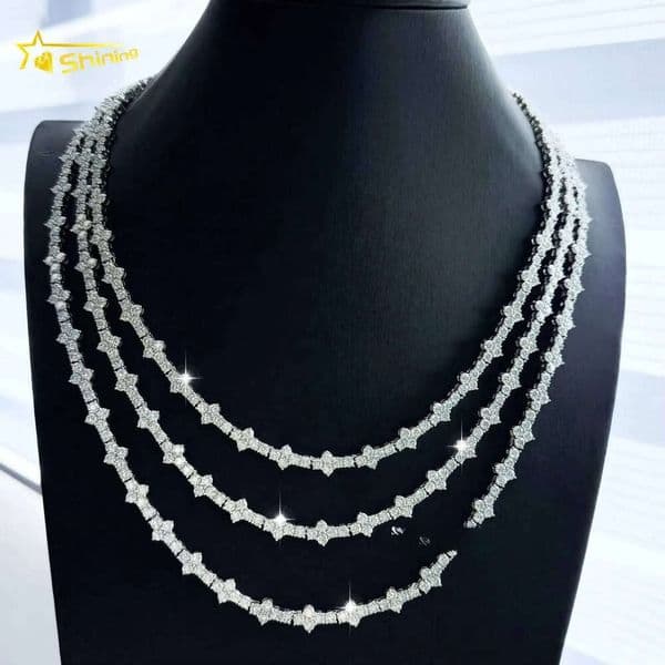Hot Selling Hip Hop Chokers Necklace S925 Silver Gold Plated 3mm VVS Moissanite Cross Tennis Chain