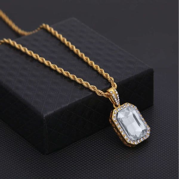 Hip Hop Mini Diamond-Studded Gem Pendant Trendy Necklace for Men Stylish and Versatile Alloy Necklace Jewelry Wholesale