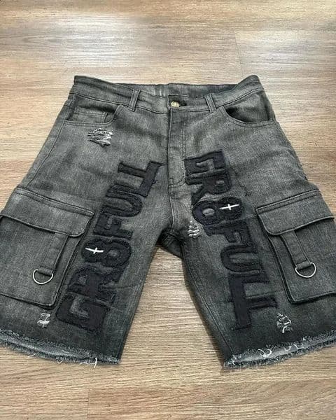 American Retro Letter Embroidery Tooling Denim Shorts Trend Gothic Y2K Harajuku Hip-hop Loose Sports Shorts Street clothes 260319