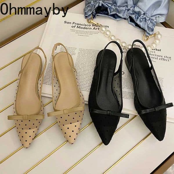 2026 Summer Butterfly-knot Women Sandals Fashion Mesh Pointed Toe Slip On Shoes Ladies Elegant Party Dress Flats Sandalias Z260323